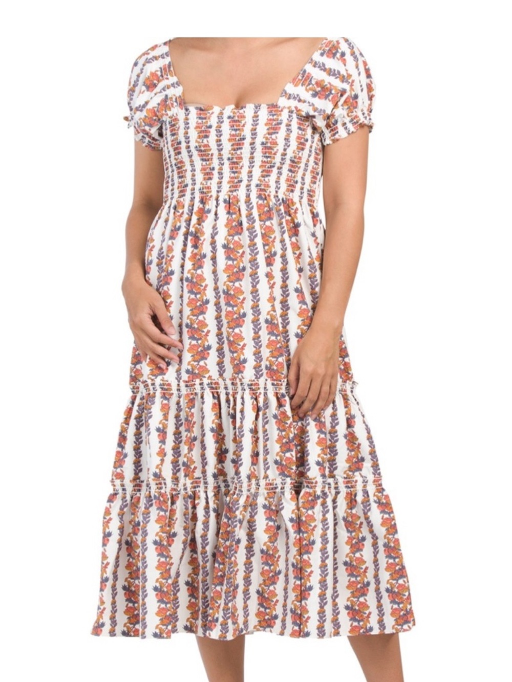Tuckernuck OPT Daphne Vine Orange Smocked MIDI Dress